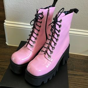 Pink Lace-Up Platform Boots